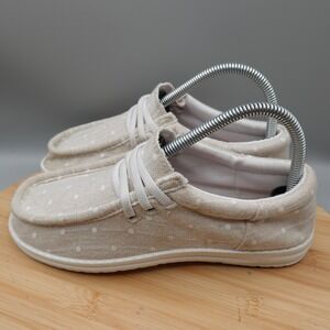 Magellan Shoes Womens 6B Beige Polka Dot Slip On Loafers 17025  Flaws